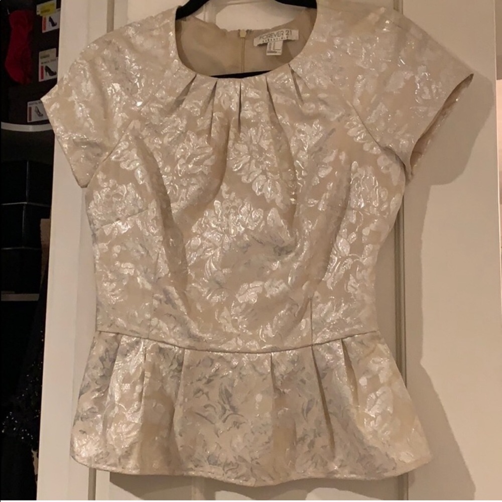 Metallic Beige Peplum Top Gossip Girl Blair